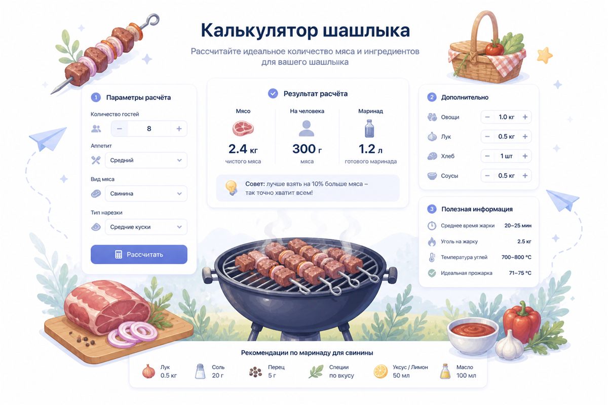 Калькулятор шашлыка — иллюстрация к калькулятору