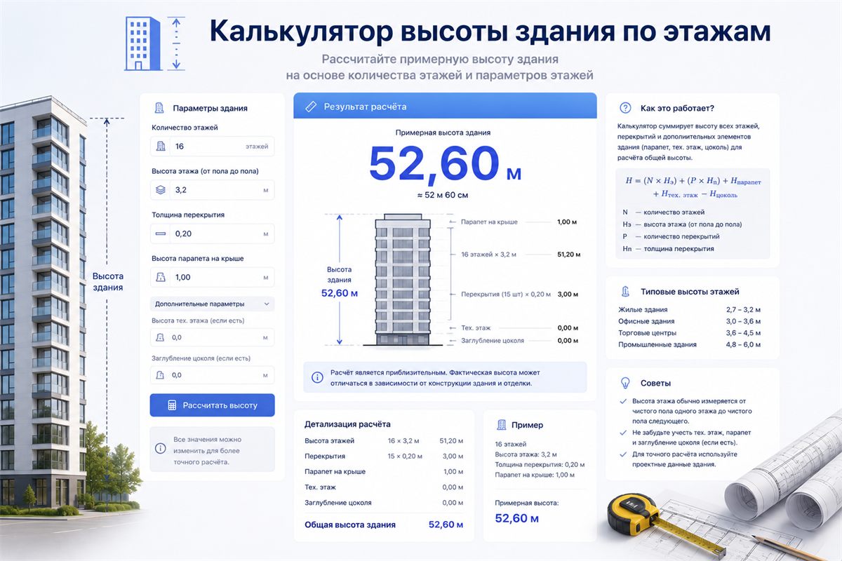 Высота здания по этажам — иллюстрация к калькулятору