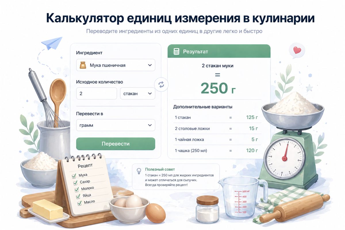 Калькулятор единиц измерения в кулинарии — иллюстрация к калькулятору