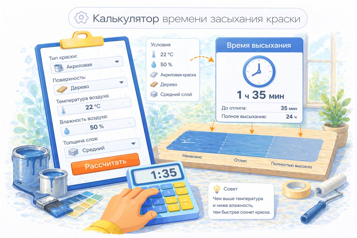 Калькулятор времени высыхания краски — иллюстрация к калькулятору