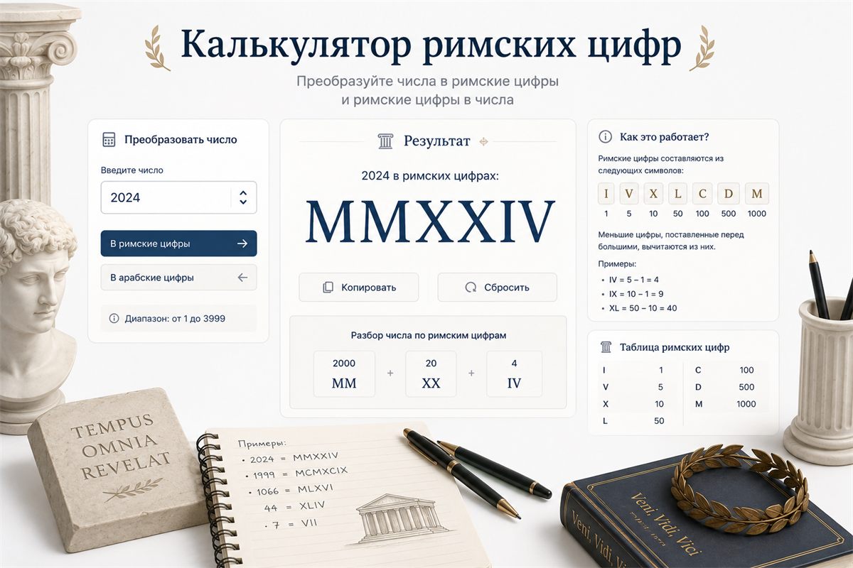 Переводчик римских цифр — иллюстрация к калькулятору