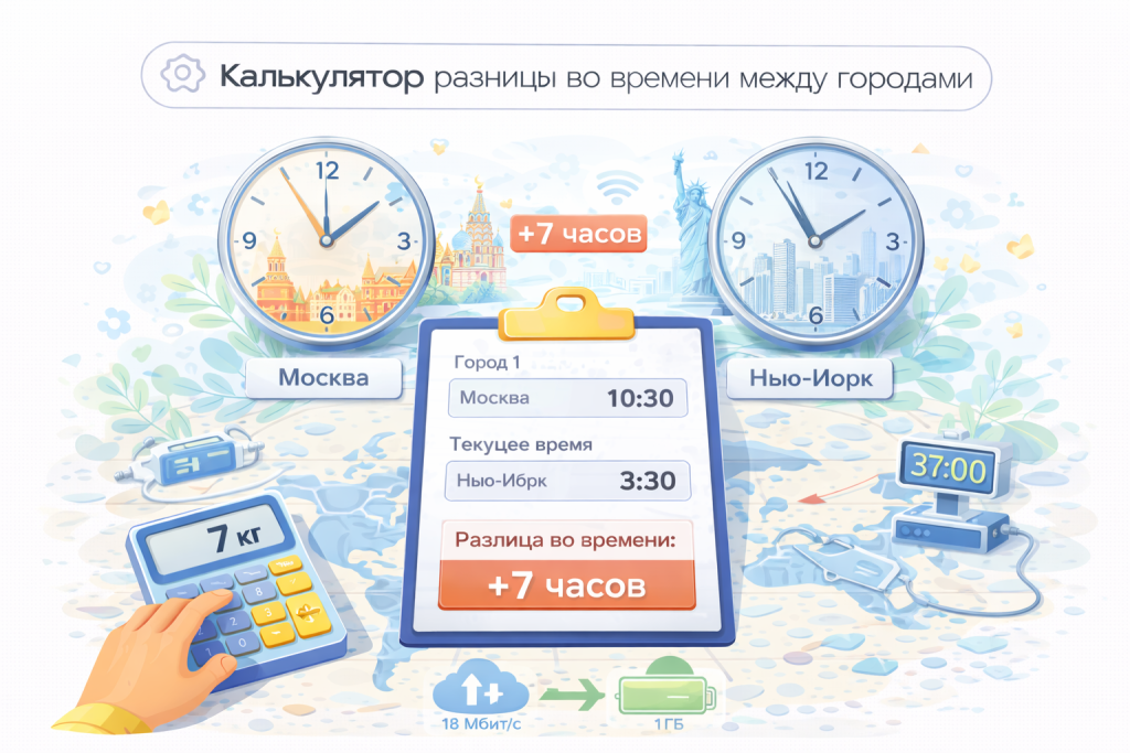 Калькулятор разницы во времени между городами