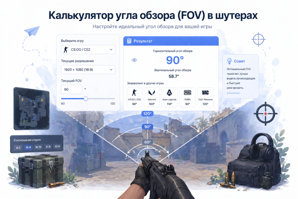 Калькулятор угла обзора в шутерах FOV