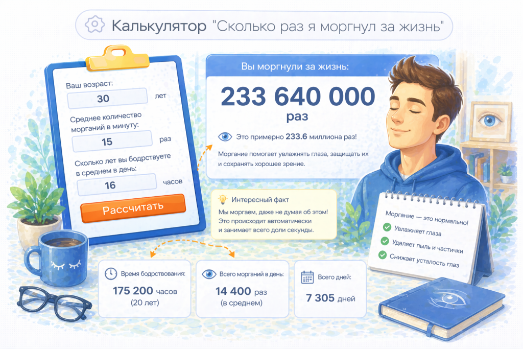 Калькулятор сколько раз я моргнул за жизнь