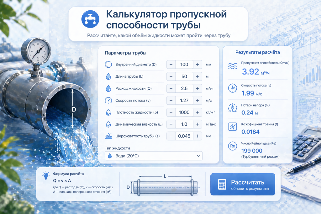 Калькулятор пропускной способности трубы