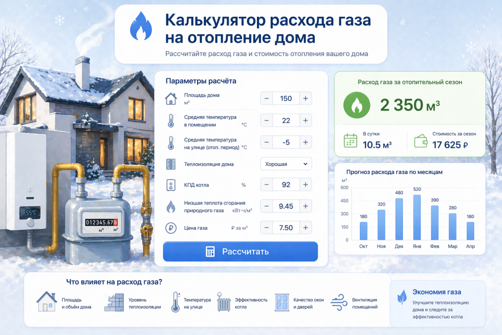 Расход газа на отопление дома