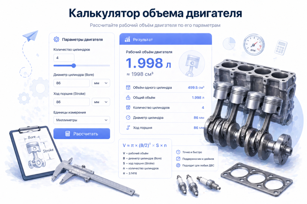 Калькулятор объема двигателя