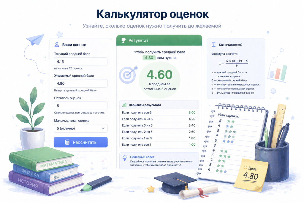 Сколько оценок нужно получить до желаемой