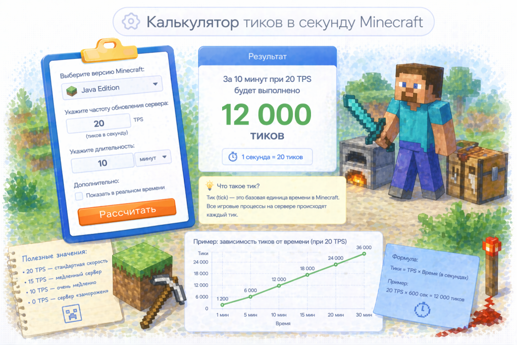 Калькулятор тиков в секунды Minecraft