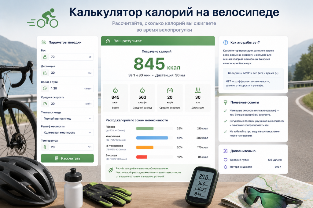 Калькулятор калорий на велосипеде