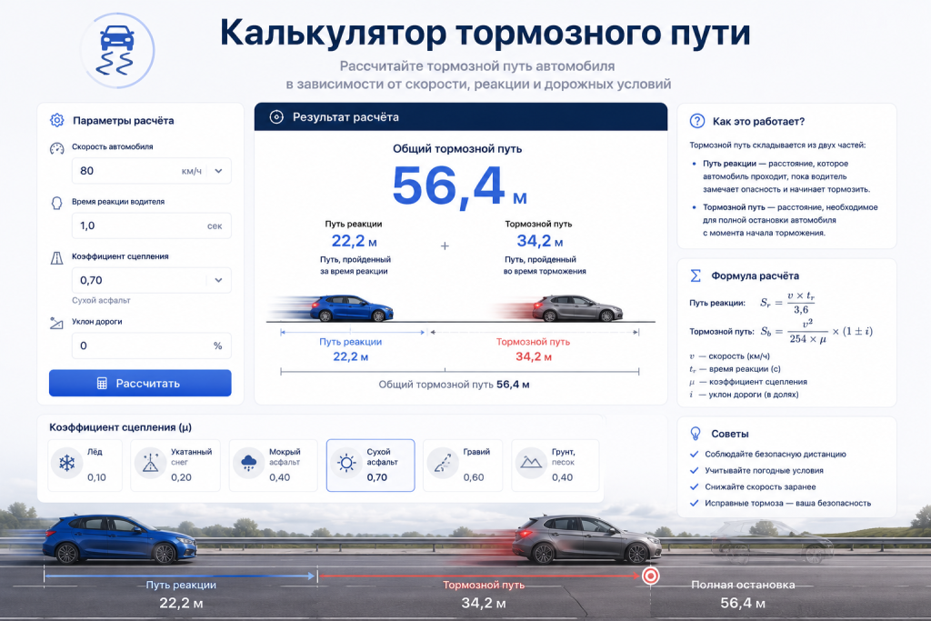 Калькулятор тормозного пути