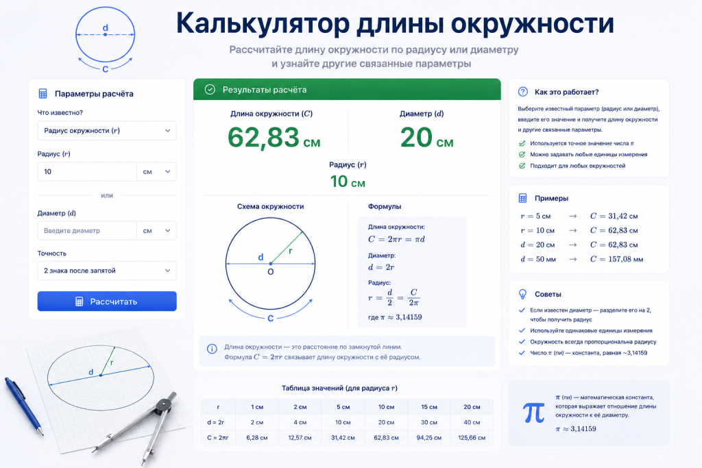 Калькулятор длины окружности